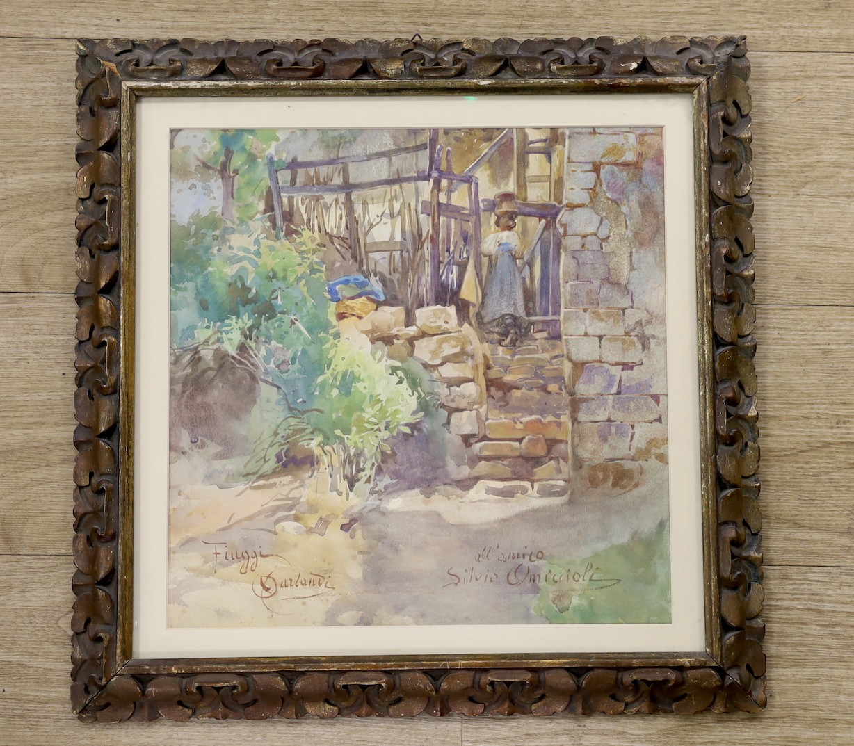 Oronato Carlandi (Italian, 1848-1939), watercolour, View of Fiuggi, signed and inscribed, 34 x 34cm